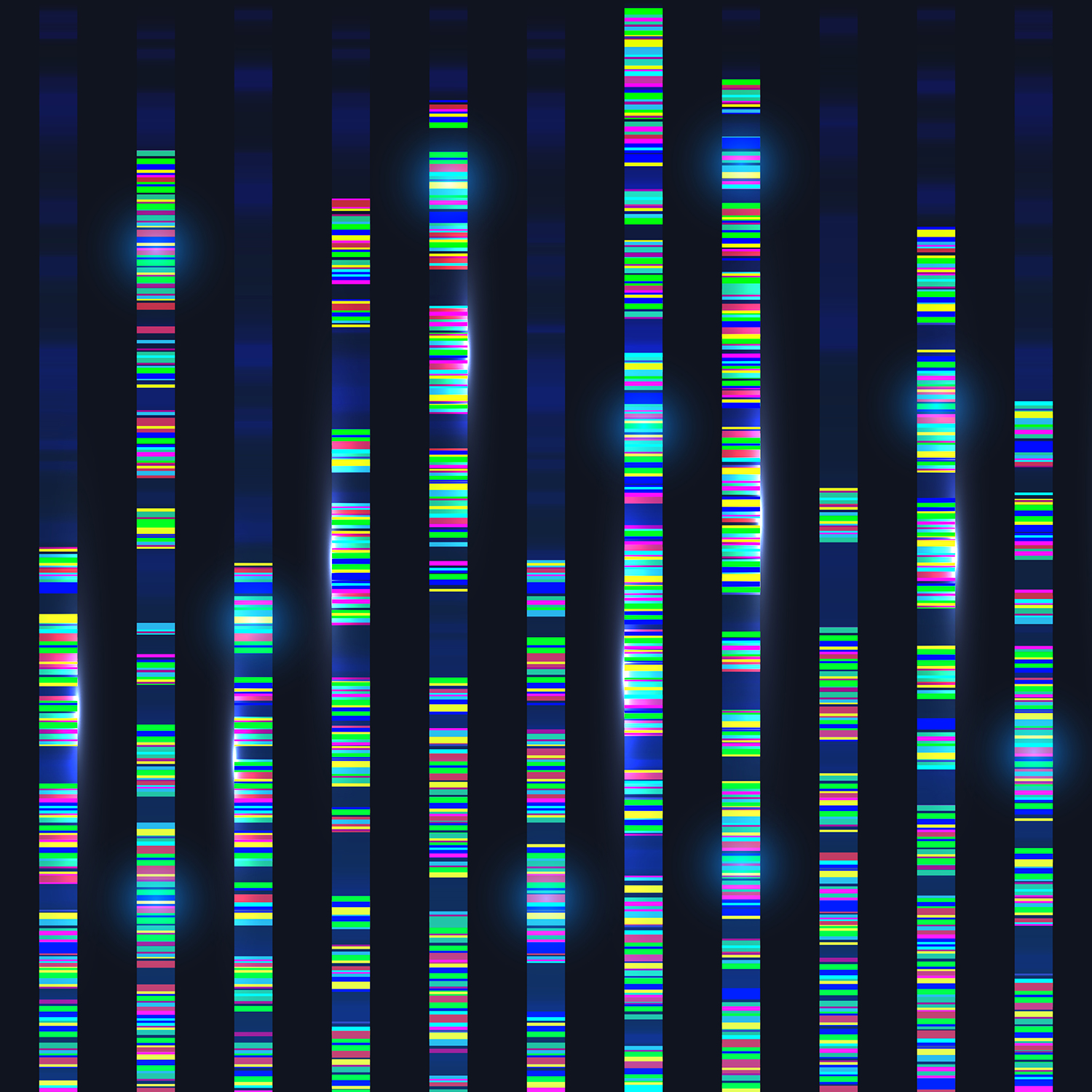 Genomic sequences visualization graph. Medicine DNA test analyse, genom map architecture. Genetic chromosome barcoding. Deoxyribonucleic acid. Big data background template, technology illustration
